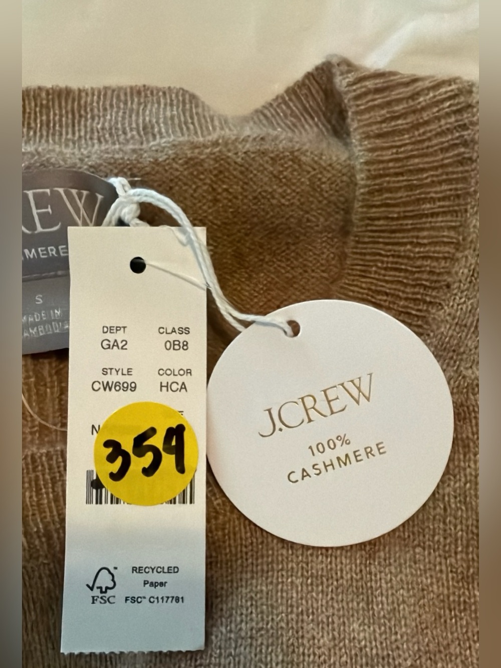 NWT J.Crew Cashmere Classic-Fit Crewneck Sweater Heather Camel S - Picture 8 of 12
